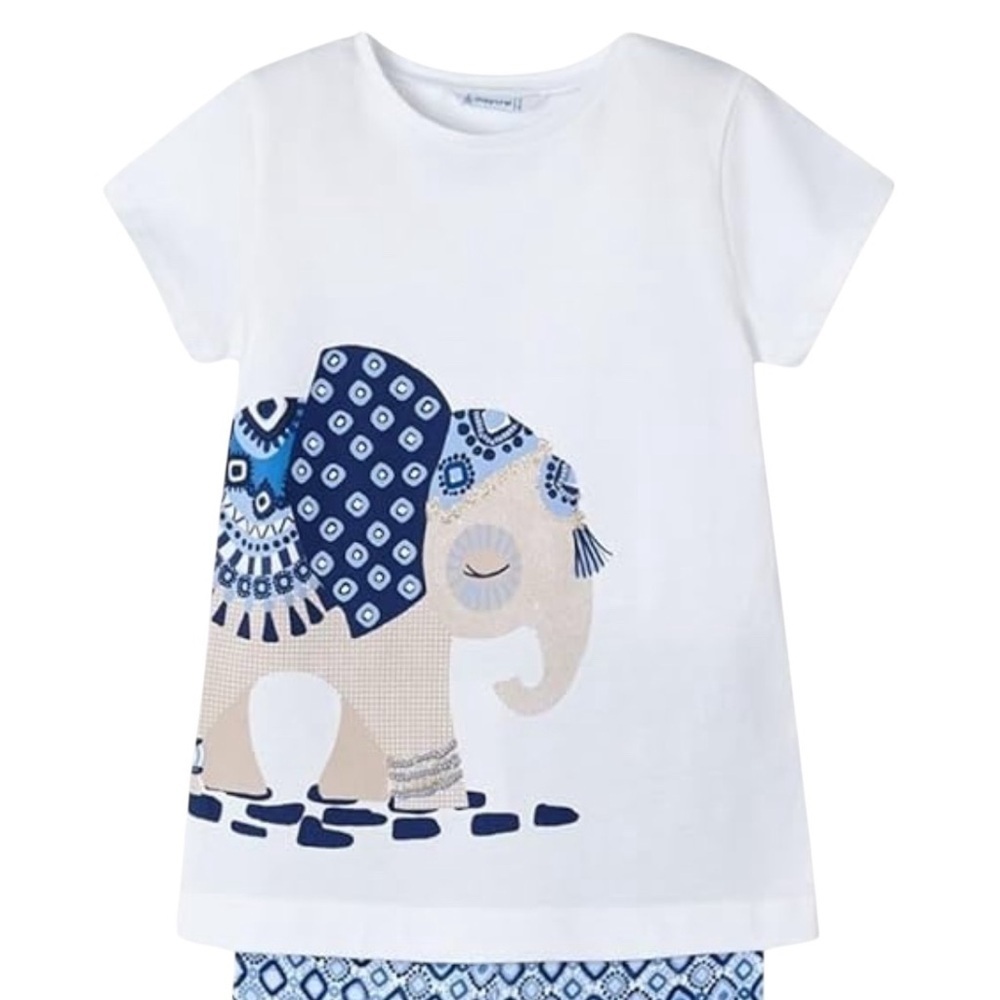Mayoral Kids White Elephant Graphic Short Sleeve T-Shirt Size 7